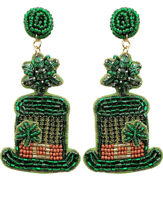 Shamrock Hat Beaded Earrings - KJ Clothier