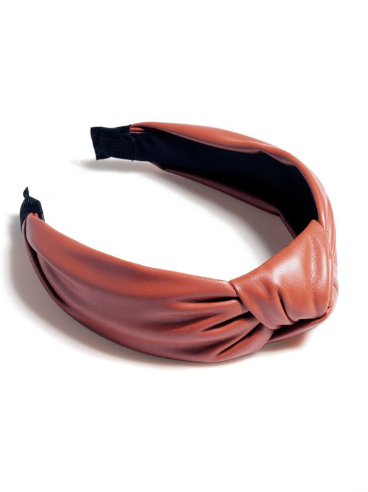 Shira Leah - Knotted Faux Leather Headband - Rust - KJ Clothier