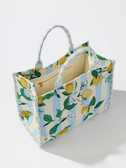 Shiraleah - Lemon Stripe Jacquard Tote - KJ Clothier