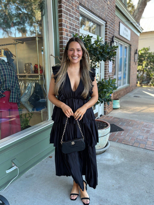 Sleeveless Pleated Layer Maxi Dress - Black - KJ Clothier