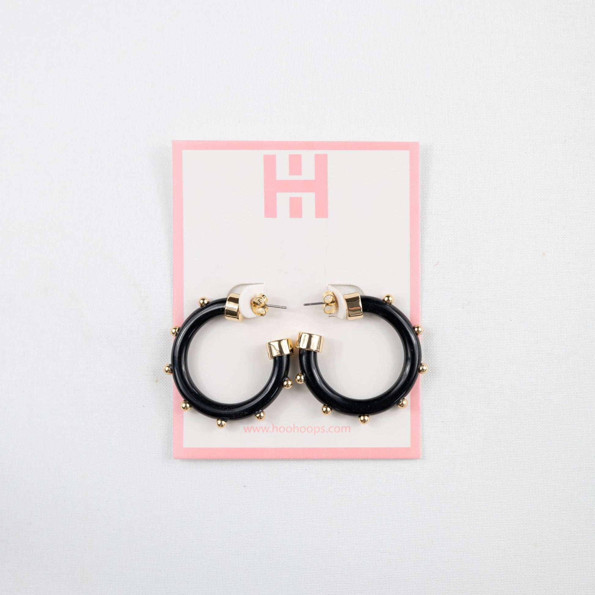 Small Acrylic Hoop Earrings - Black with Gold - KJ Clothier