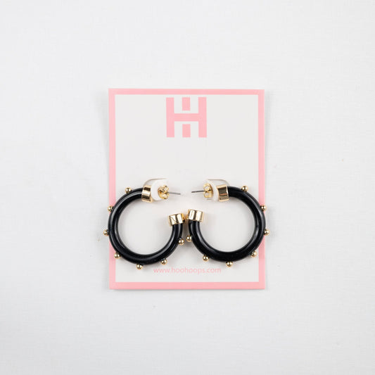 Small Acrylic Hoop Earrings - Black with Gold - KJ Clothier