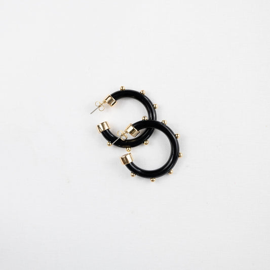 Small Acrylic Hoop Earrings - Black with Gold - KJ Clothier