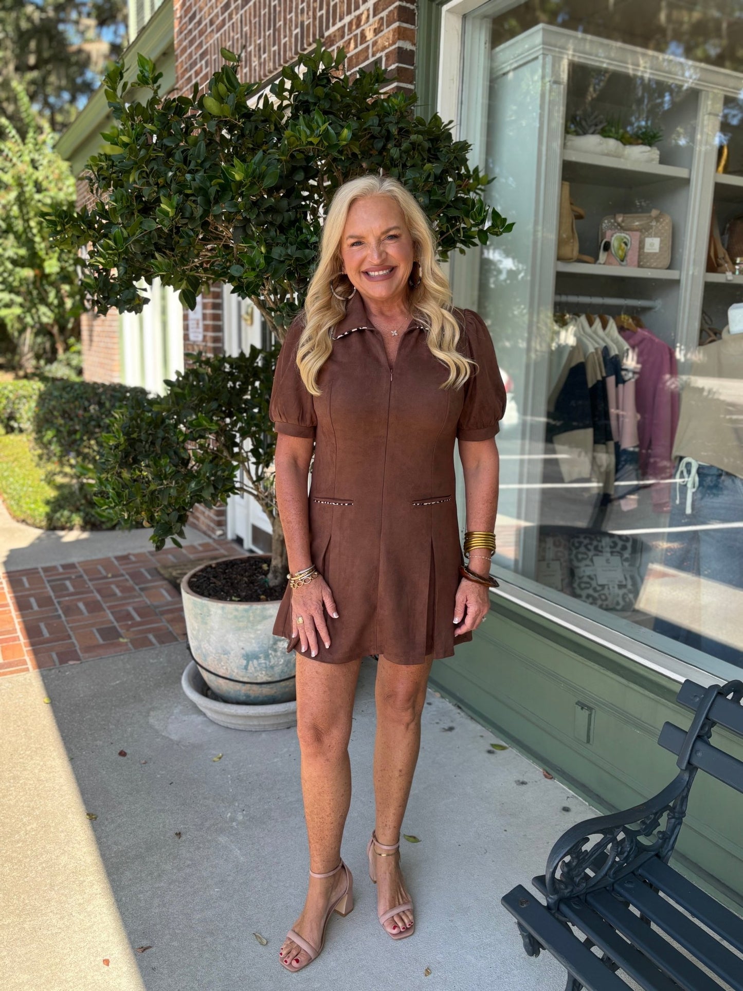 Smooth Suede Dress - Brown - KJ Clothier
