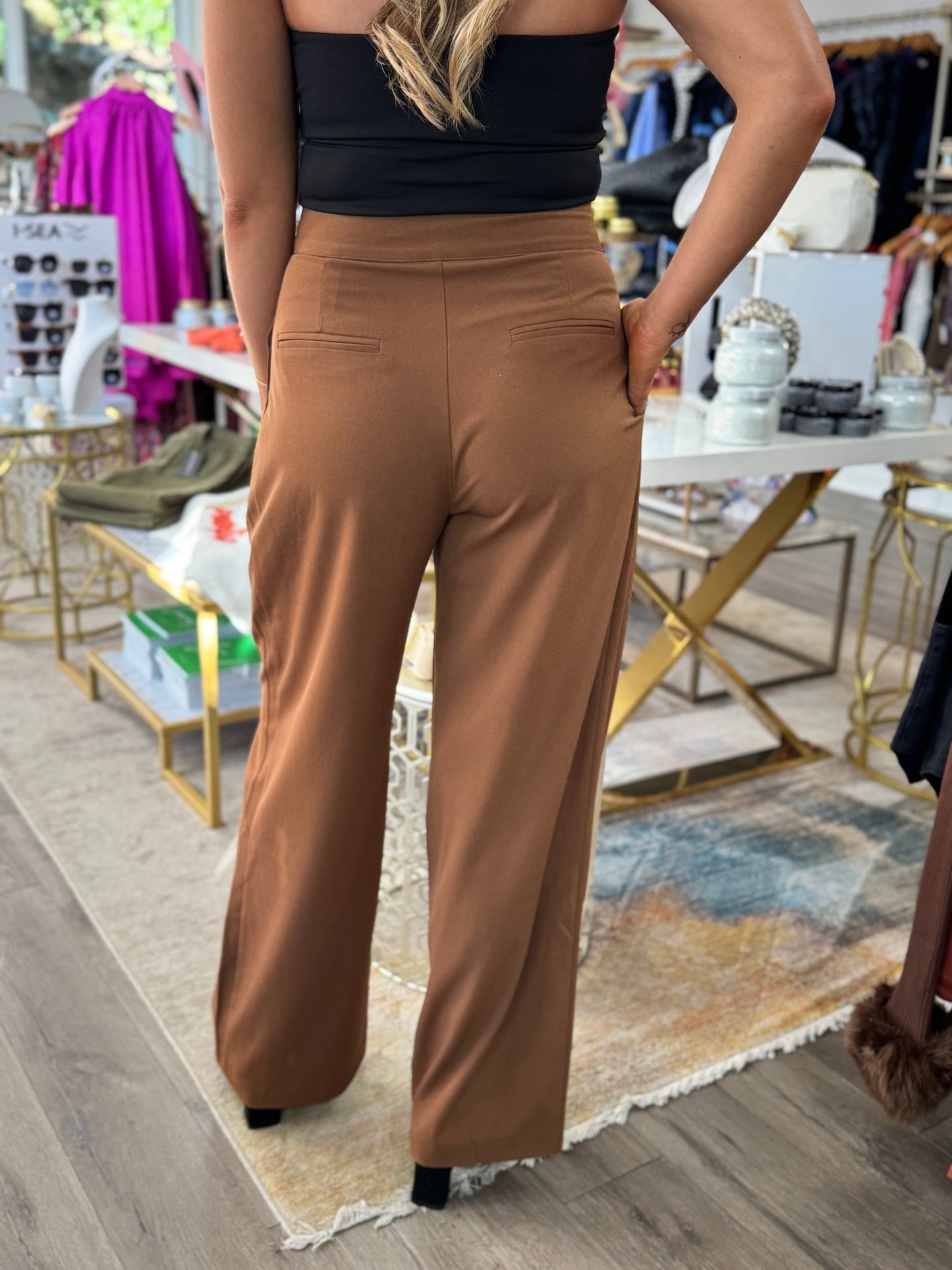 Stay Classy High Waist Trousers - Brown - KJ Clothier