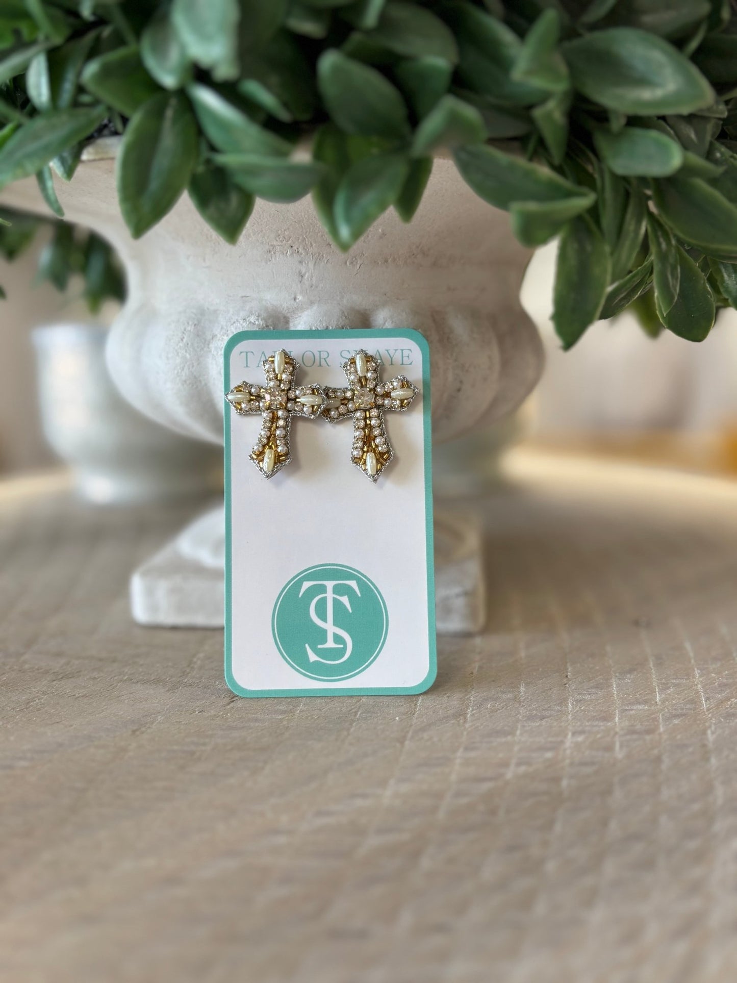 Taylor Shaye - Beaded Cross Stud - KJ Clothier