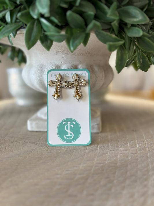 Taylor Shaye - Beaded Cross Stud - KJ Clothier