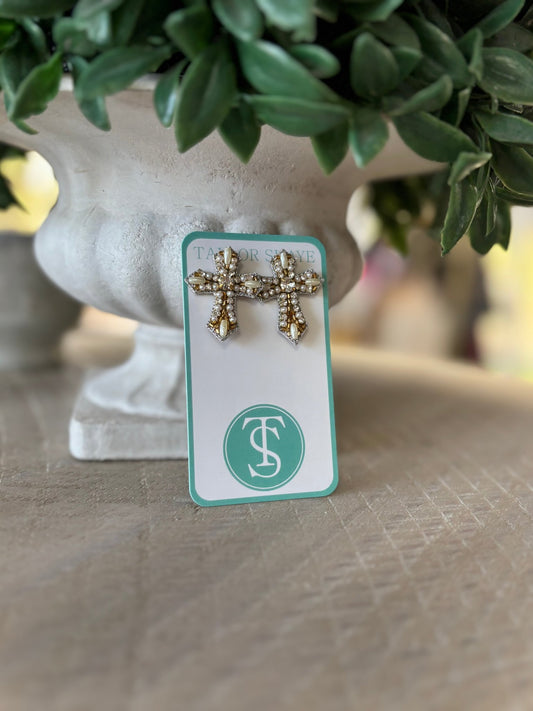 Taylor Shaye - Beaded Cross Stud - KJ Clothier