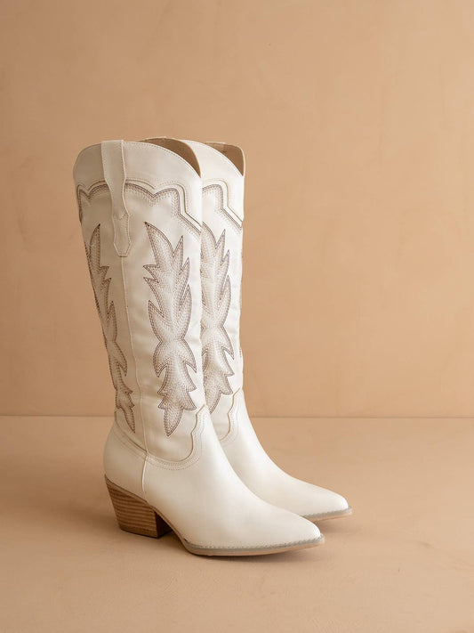 The Ainsley White | Embroidered Cowboy Western Boot - KJ Clothier