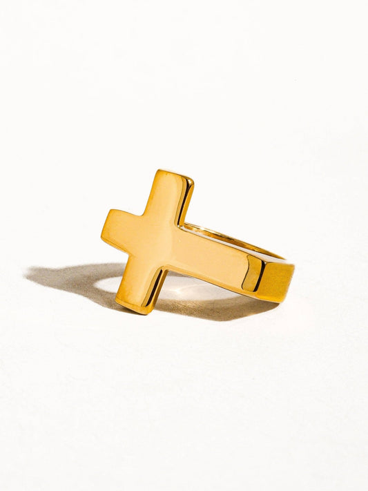 Truth 18K Gold Non - Tarnish Cross Ring: Yellow Gold - KJ Clothier