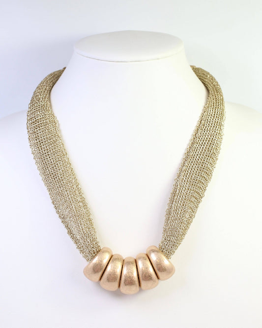 Utica Mesh Beaded Necklace - Worn Gold - KJ Clothier