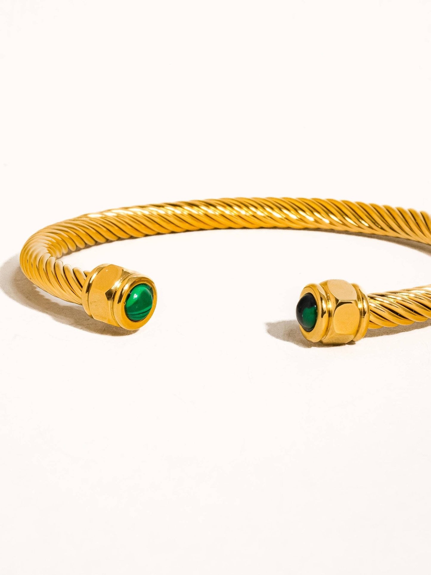 Vail 18K Gold Non - Tarnish Stone Braided Bangle: Green - KJ Clothier