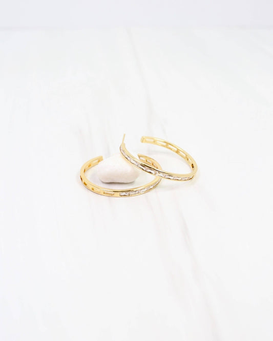 Westfield CZ Lined Hoop Earring - Gold - KJ Clothier