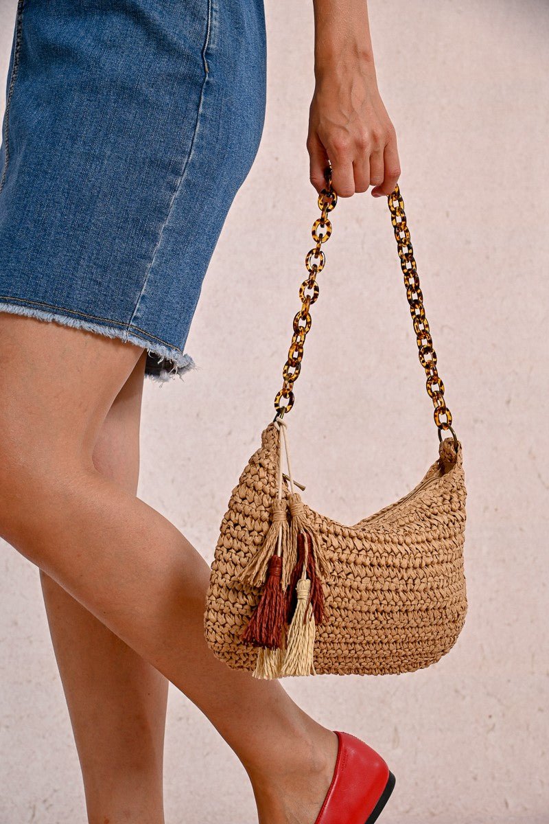 Woven Waffle Handbag - Beige - KJ Clothier