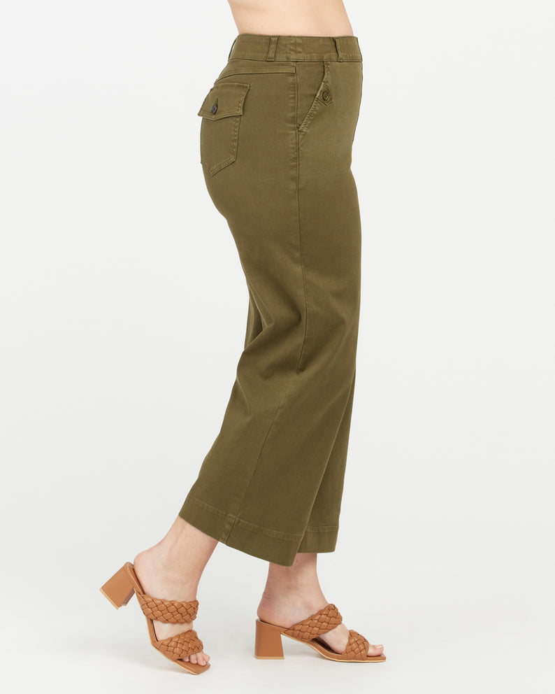 Spanx® STRETCH TWILL CROPPED WIDE LEG PANT IN DARKENED OLIVE – Love Marlow