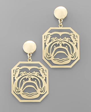 Filigree Framed Bulldog Earring - 2 Colors
