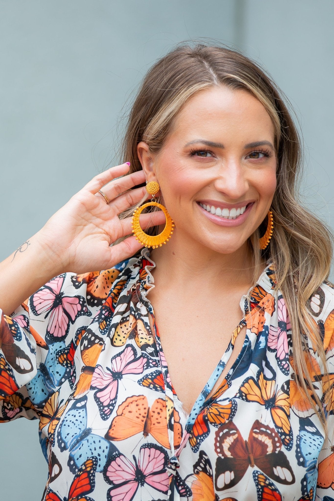 Raffia Circle Earrings - Orange - KJ Clothier