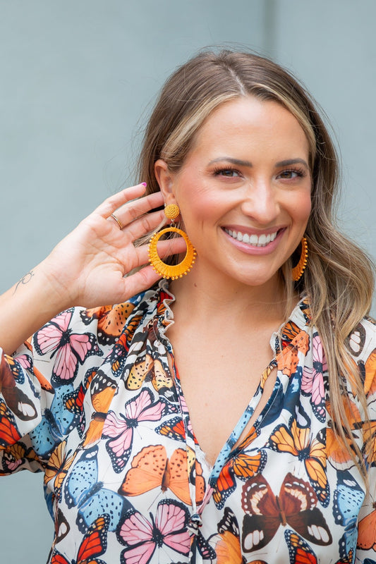 Raffia Circle Earrings - Orange - KJ Clothier