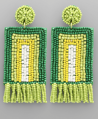 Rectangle Beaded Fringe Earrings - KJ Clothier