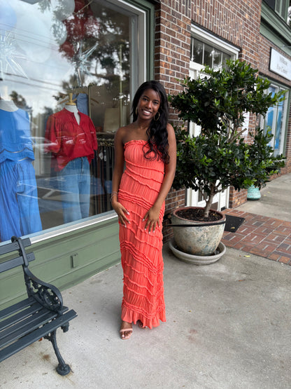 Taste of Summer Textured Strapless Dress - Coral