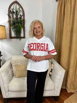 GEORGIA Oversized V-Neck Tee - White