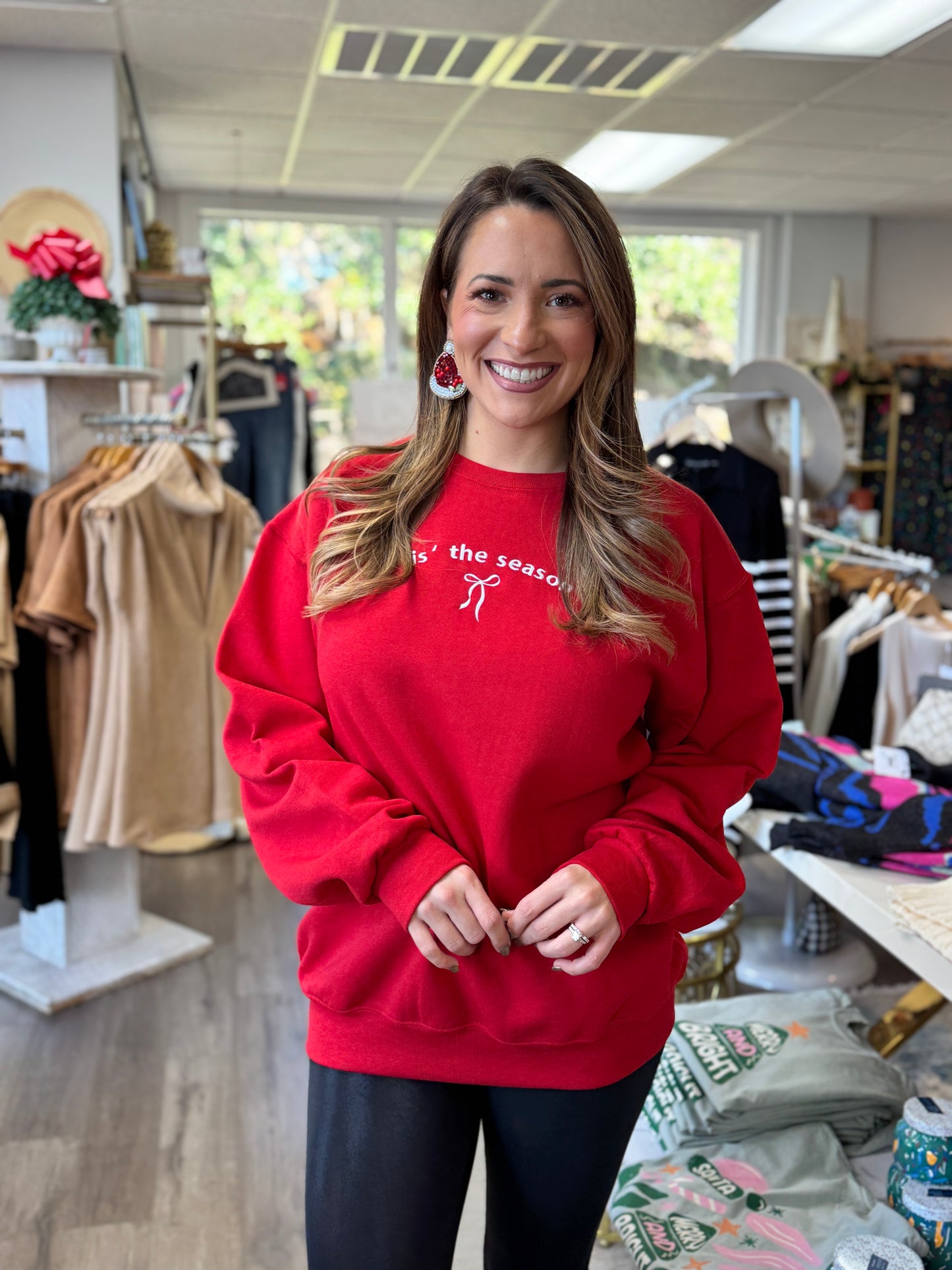 Tis The Season Embroidered Sweatshirt - Red