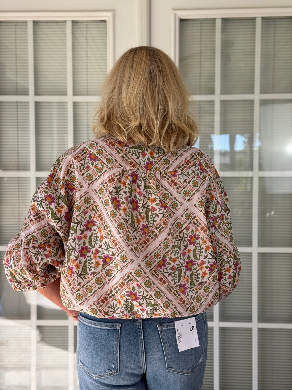 Fall Floral Print Bubble Sleeve & Hem Top