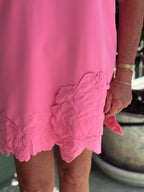 3D Floral Appliqué Sleeveless Shift Mini Dress - Bubblegum Pink