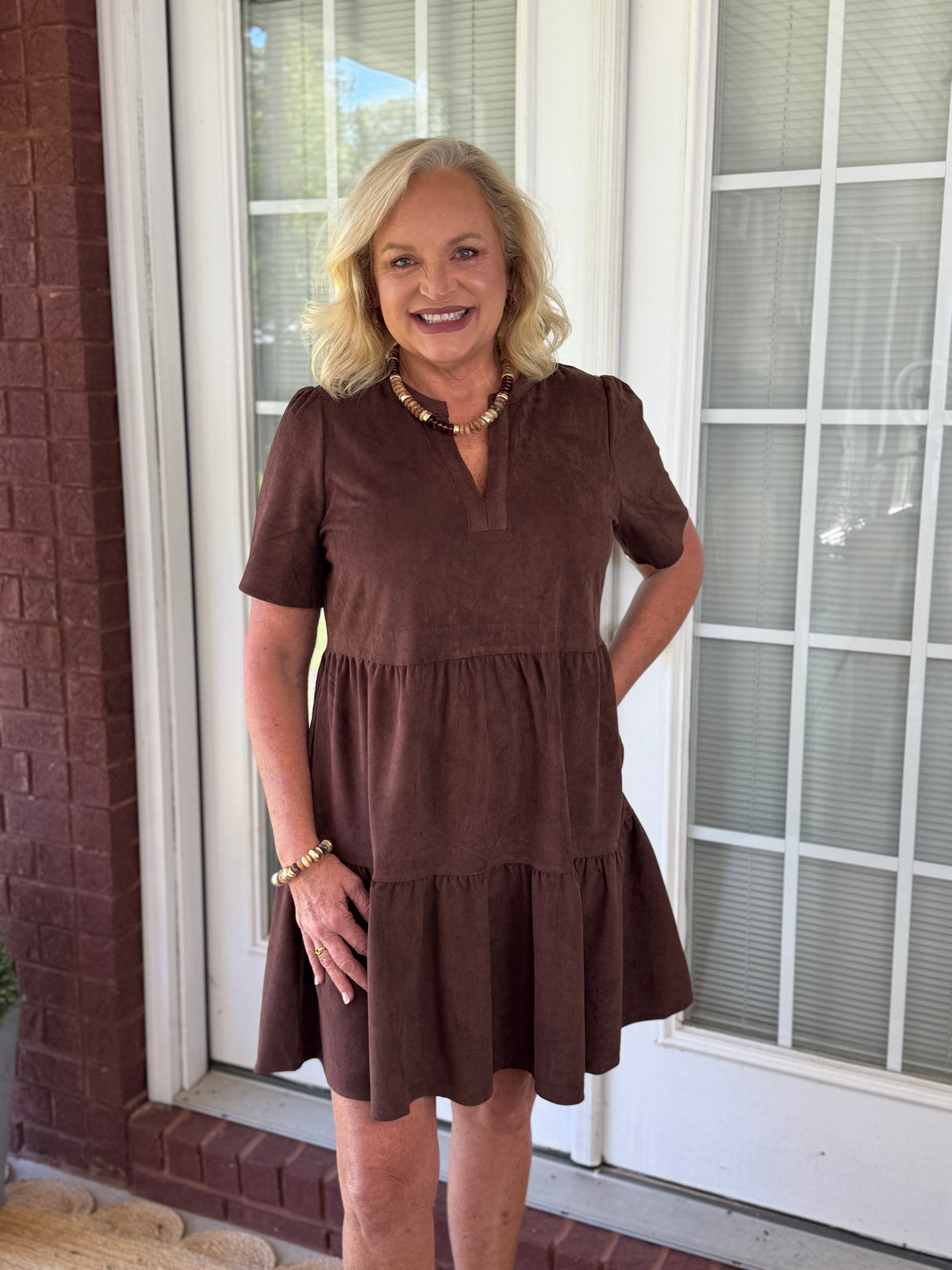 Mary Square - Adelyn Suede Dress - Espresso