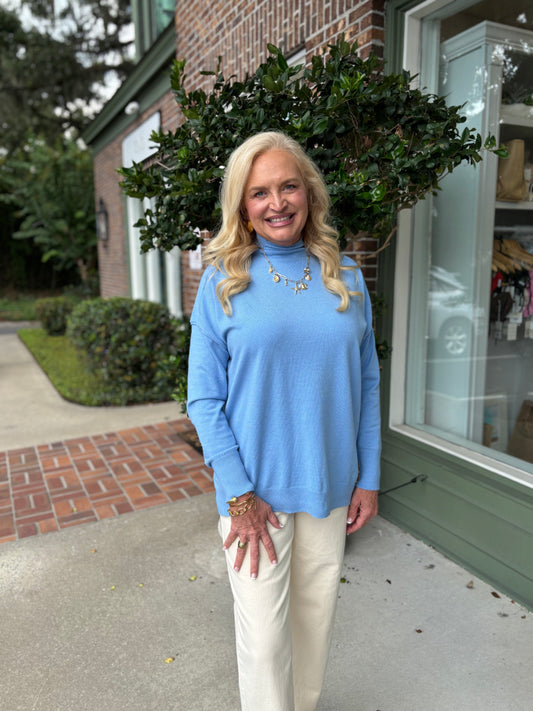Raw Edge Mock Neck Sweater - Baby Blue