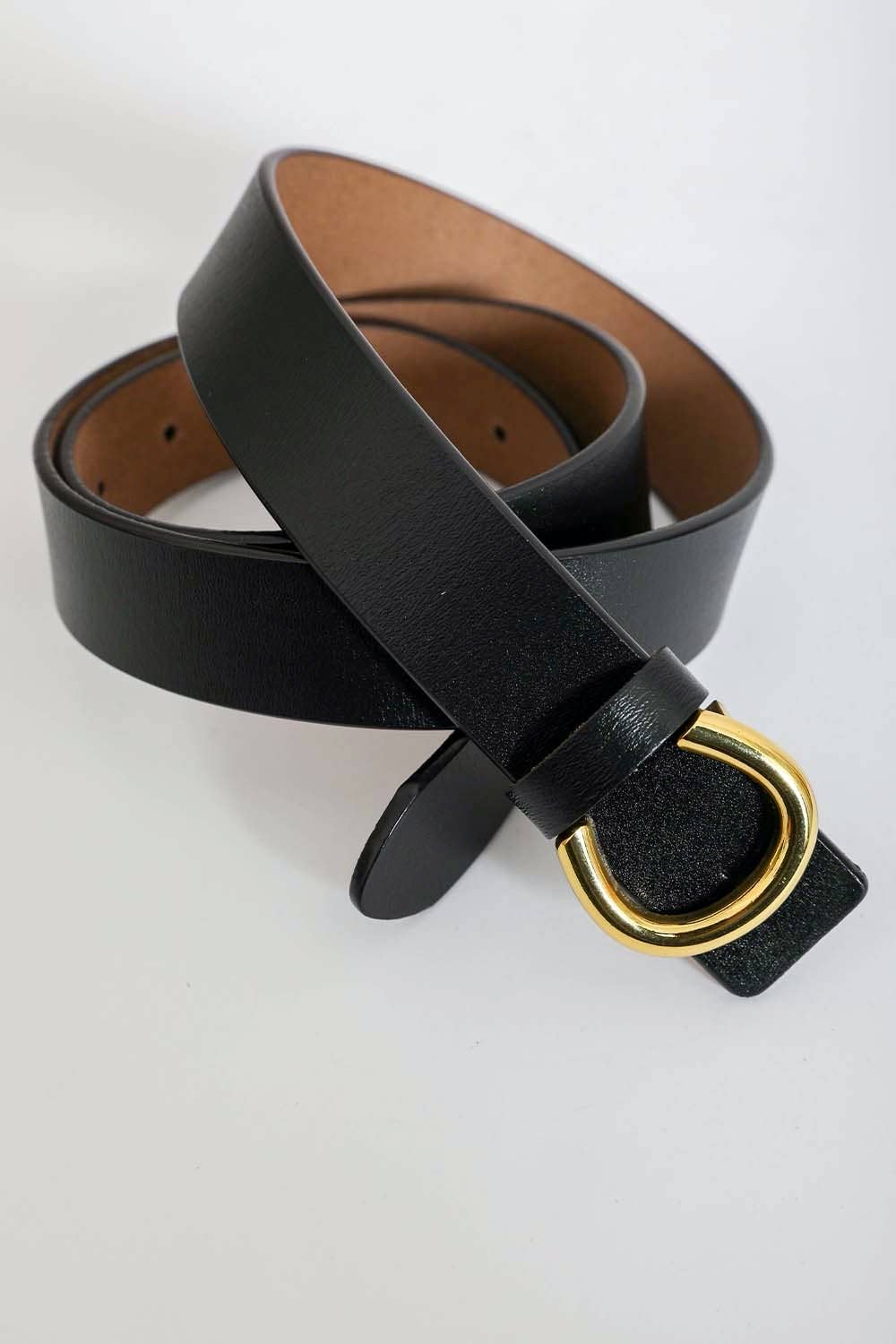 Minimalist Gold Horseshoe Belt - Black