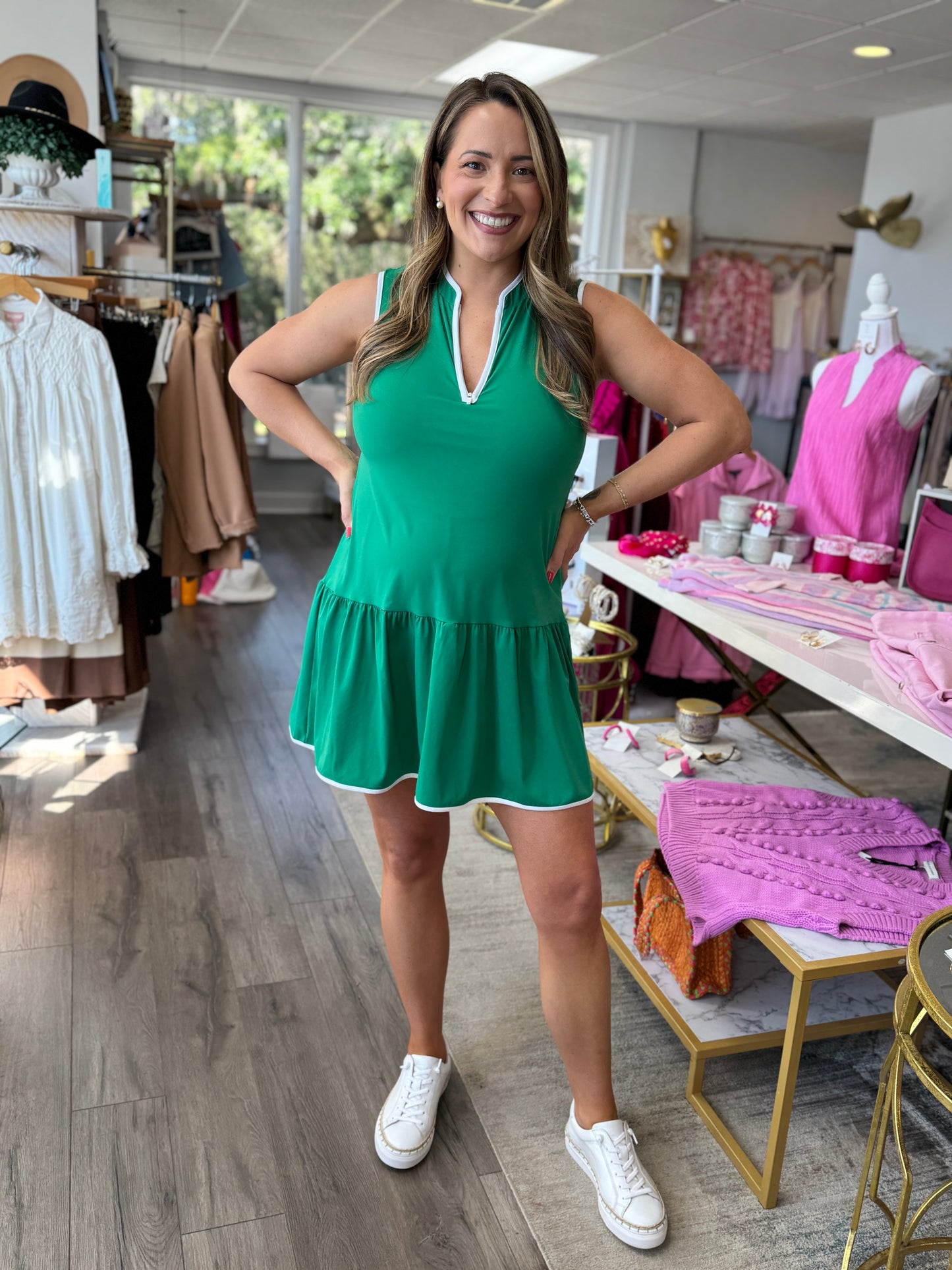 Athletic Front Quarter Zip Dress - Green