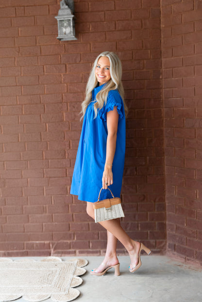 Gathered Shirt Dress - Royal