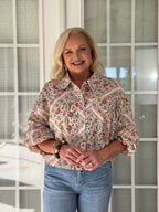 Fall Floral Print Bubble Sleeve & Hem Top