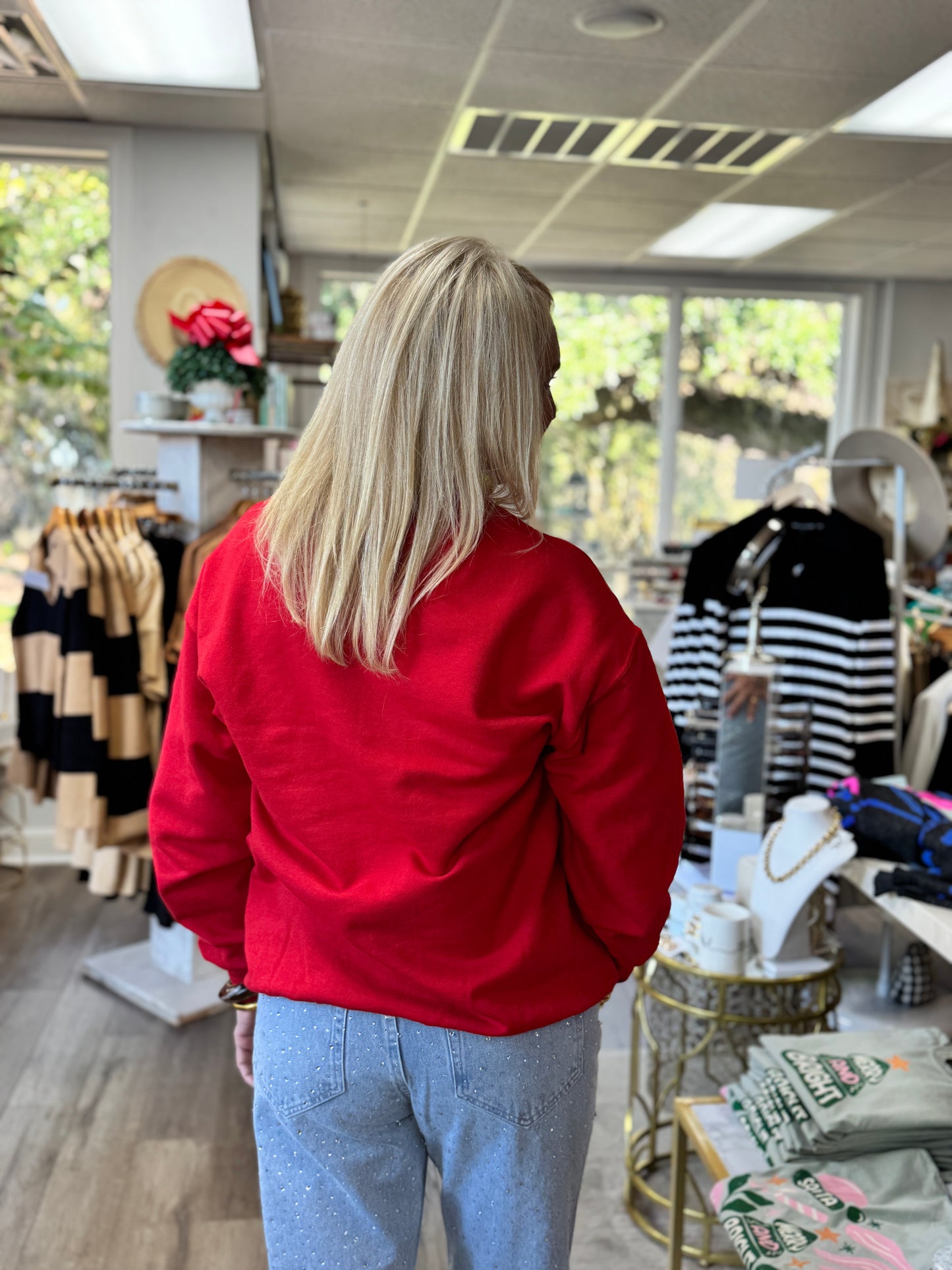 PRE-ORDER: Merry Embroidered Bow Sweatshirt - Red