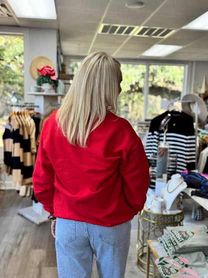 PRE-ORDER: Merry Embroidered Bow Sweatshirt - Red