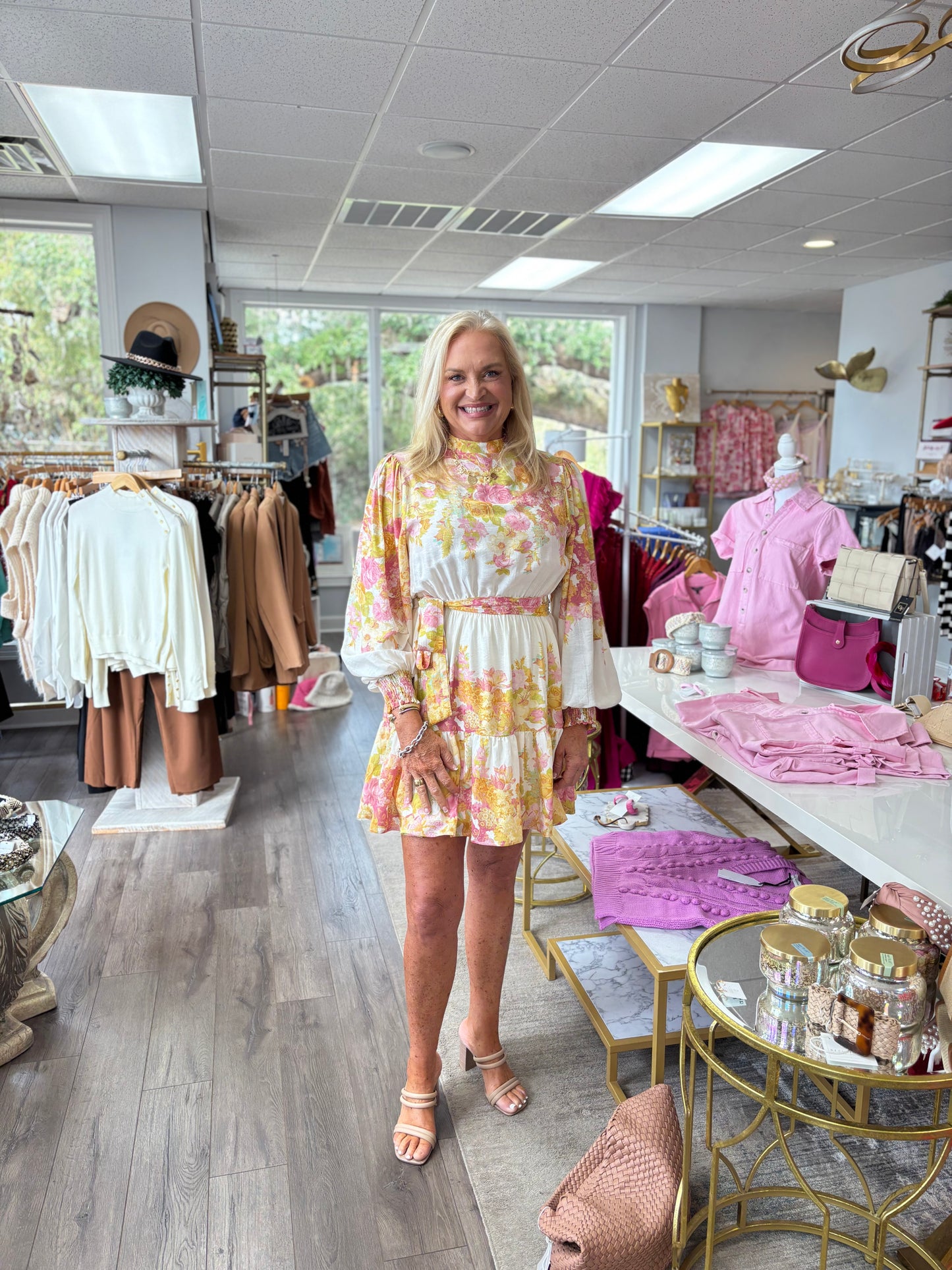 Garden Party Dress - Ivory Pink Floral