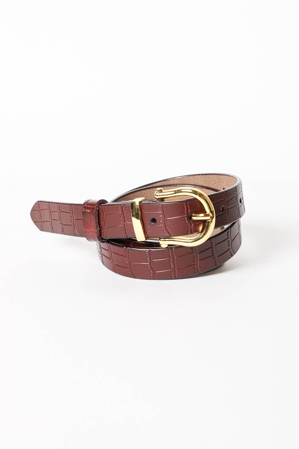 Faux Alligator Skin Leather Belt - Brown