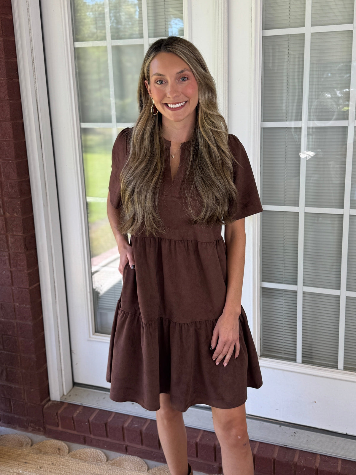 Mary Square - Adelyn Suede Dress - Espresso