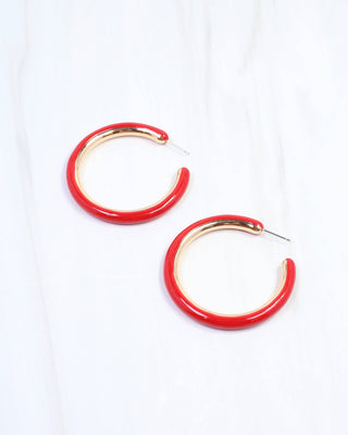 Larson Enamel Hoop Earring - Red