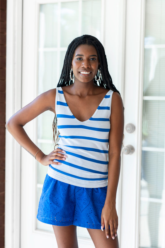 Sally Striped Tank - Blue & White