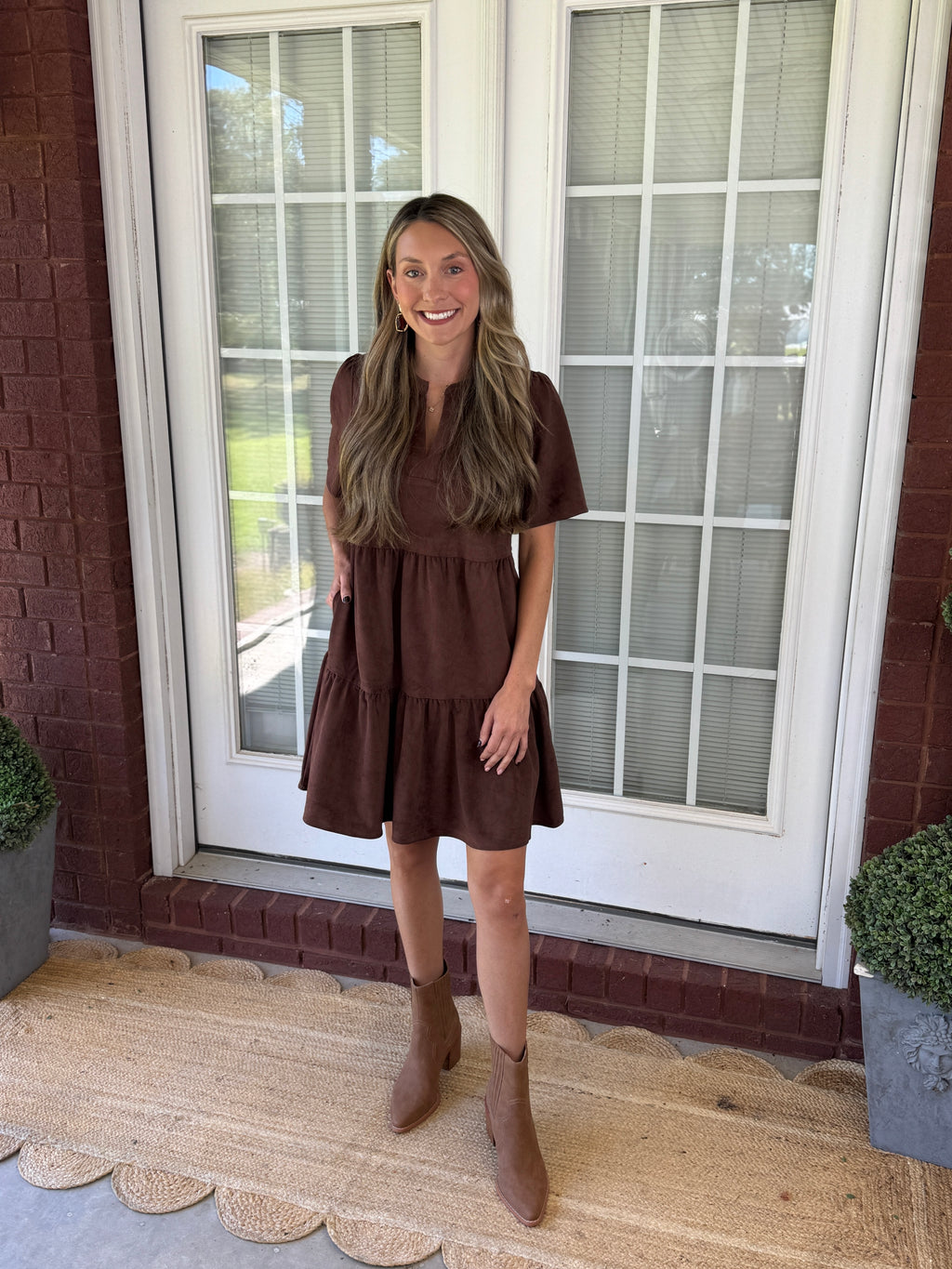 Mary Square - Adelyn Suede Dress - Espresso