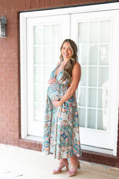 Green Blooma Satin Maxi Dress