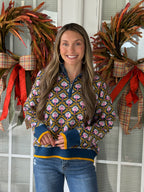Floral Mock Neck Half Zip