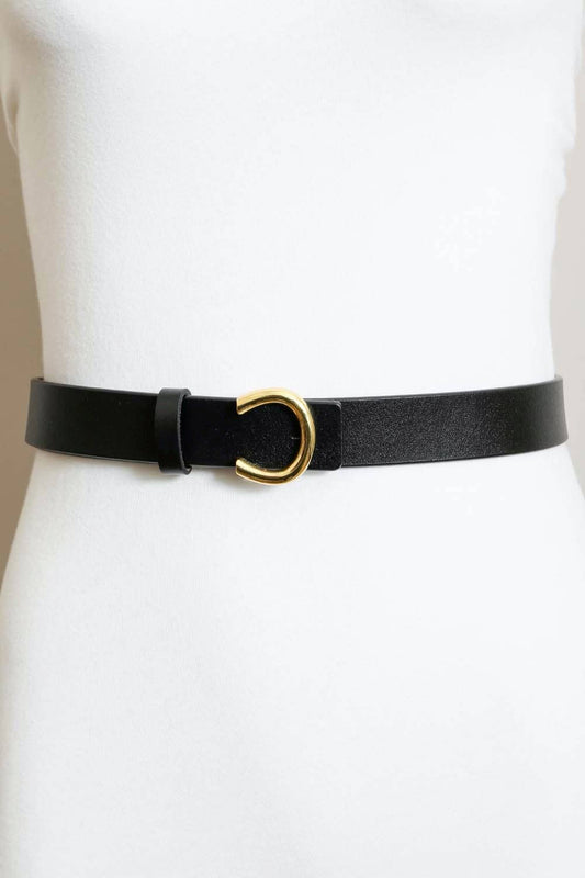 Minimalist Gold Horseshoe Belt - Black