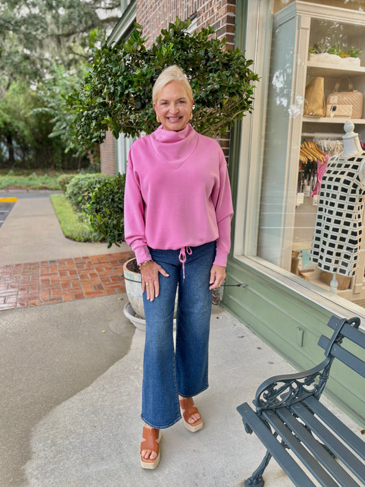 Milly Mock Neck Modal Pullover - Prism Pink