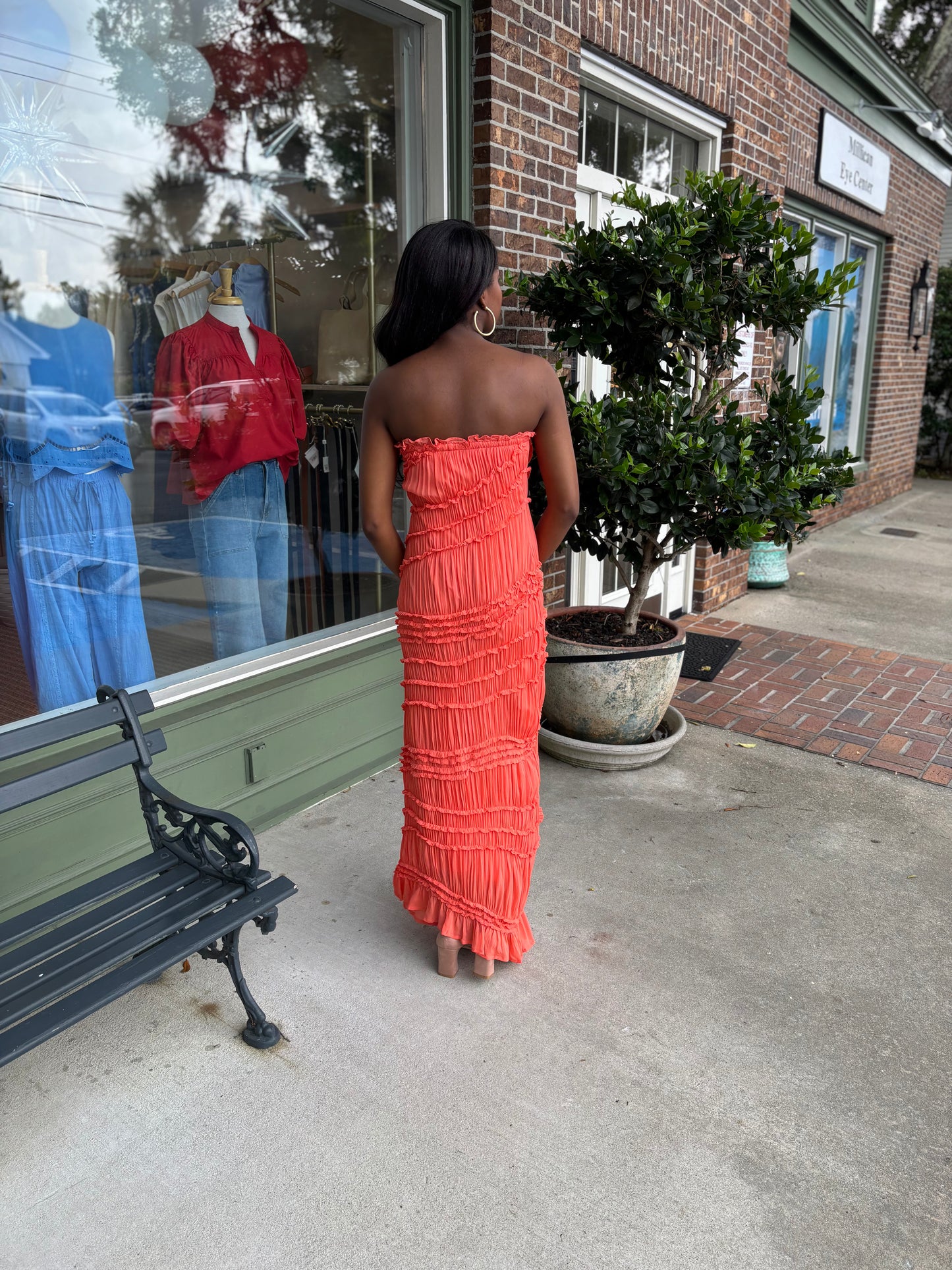 Taste of Summer Textured Strapless Dress - Coral