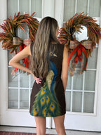 Peacock Print Mini Dress - Brown