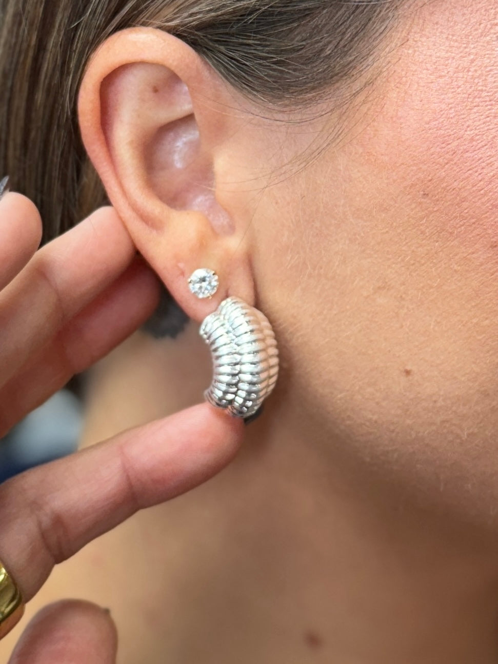 Textured Crescent Studs