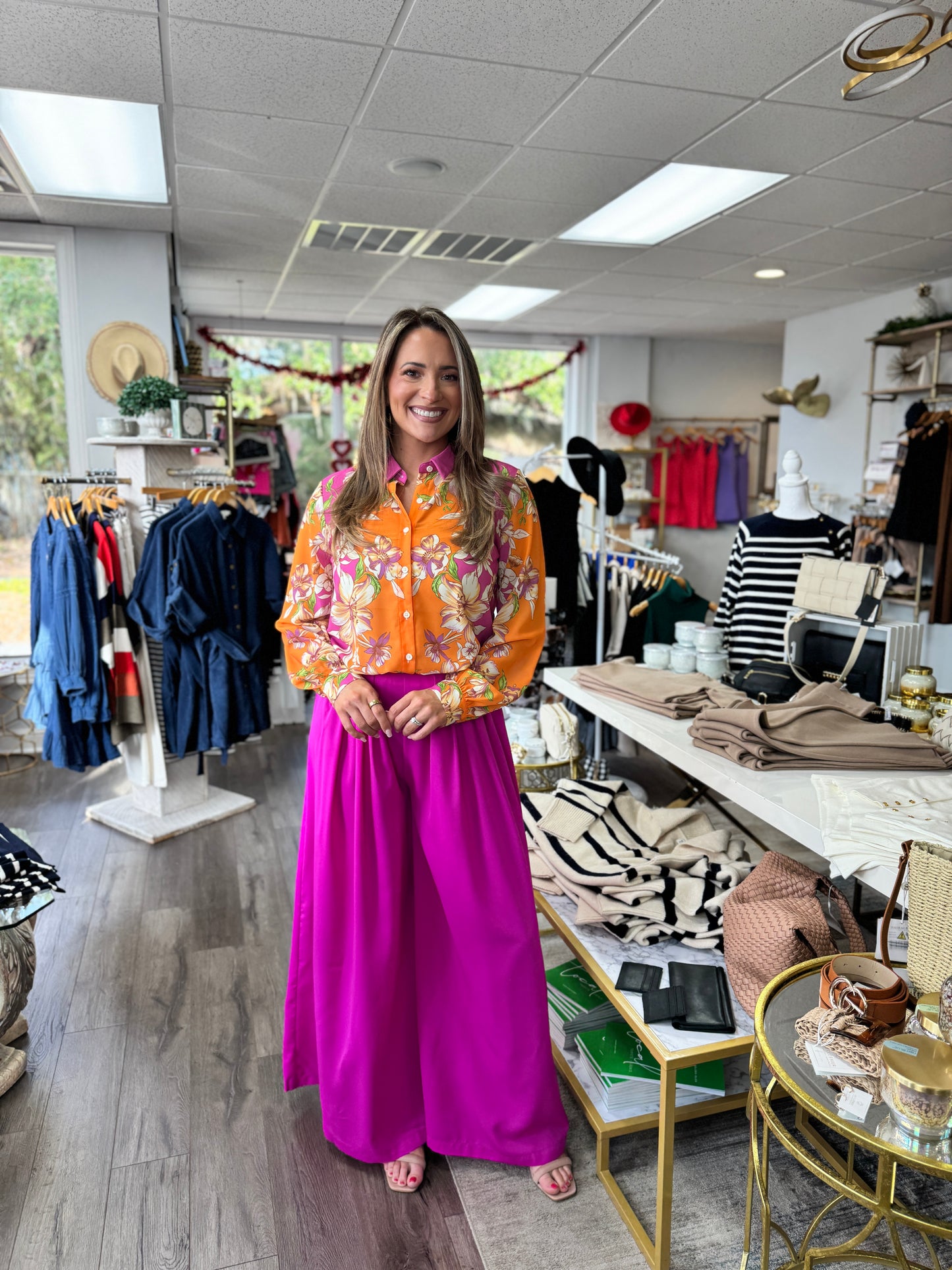 Floral Fancy Top - Orange Fuchsia